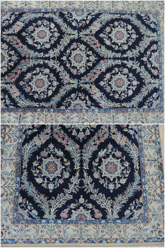 ペルシャ絨毯 カーペット ウール&シルク 手織り高級 ペルシャ絨毯の本場 イラン ナイン産 玄関マットサイズ 132cm×91cm【本物保証】