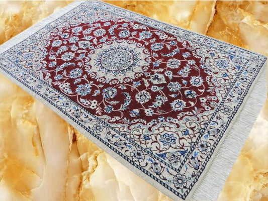 ペルシャ絨毯 カーペット ウール&コットン 手織り高級 ペルシャ絨毯の本場 イラン ナイン産 玄関マットサイズ 120cm×80cm【本物保証】