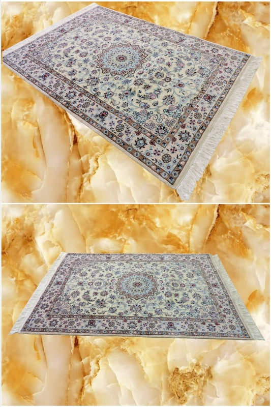 ペルシャ絨毯 カーペット ウール&シルク 手織り高級 ペルシャ絨毯の本場 イラン ナイン産 玄関マットサイズ 145cm×100cm【本物保証】