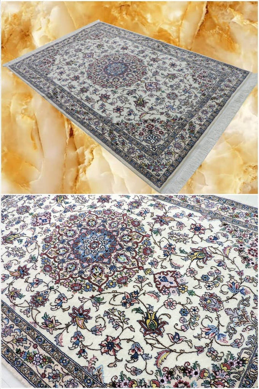 ペルシャ絨毯 カーペット ウール シルク 手織り 高級 ペルシャ絨毯の本場 イラン ナイン産 中型サイズ 203cm×137cm【本物保証/直輸入】