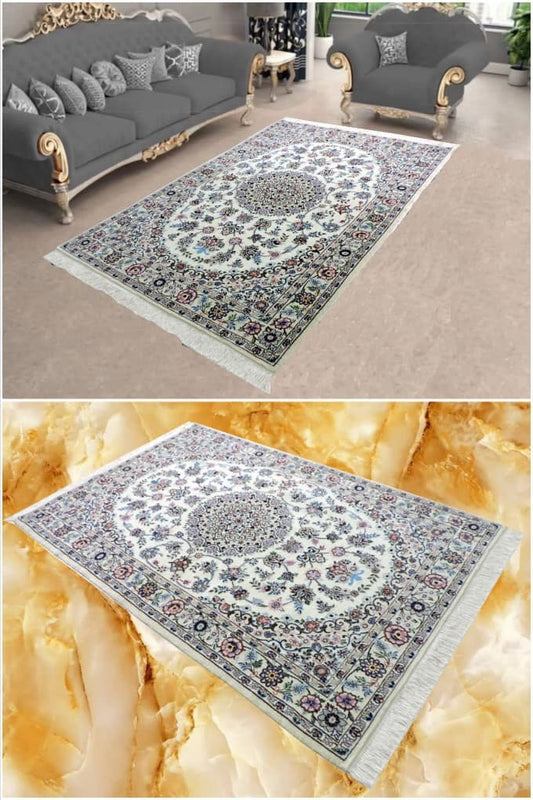 ペルシャ絨毯 カーペット ウール シルク 手織り 高級 ペルシャ絨毯の本場 イラン ナイン産 中型サイズ 195cm×132cm【本物保証/直輸入】