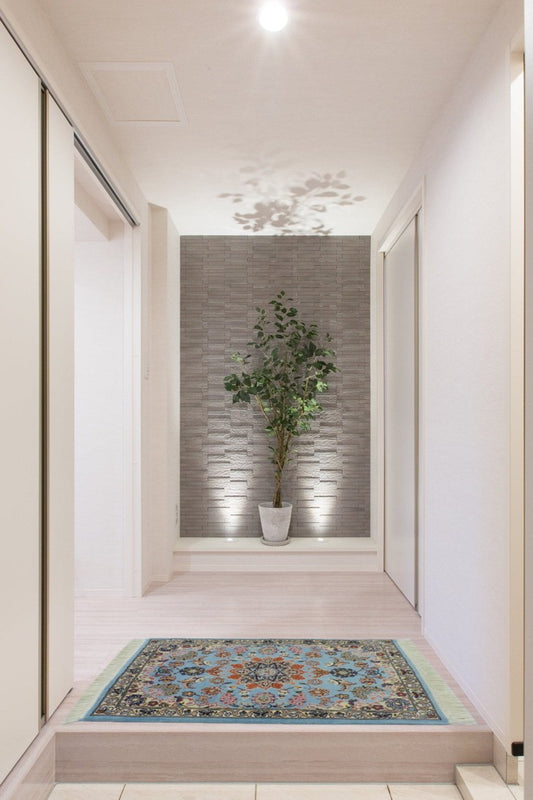 ペルシャ絨毯 カーペット 玄関マット ウール&シルク 手織り 高級 ペルシャ絨毯の本場 イラン ナイン産 95cm×61cm【本物保証/直輸入】