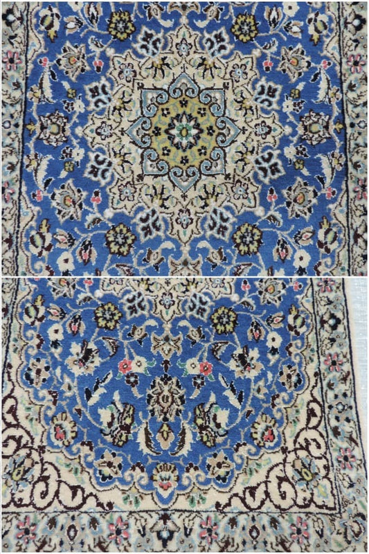 ペルシャ絨毯 カーペット 玄関マット ウール&シルク 手織り 高級 ペルシャ絨毯の本場 イラン ナイン産 59cm×100cm【本物保証/直輸入】