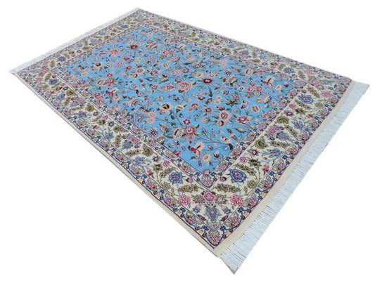 ペルシャ絨毯 カーペット ウール&シルク 高密度【50万ノット】手織り高級 ペルシャ絨毯の本場 イラン ナイン産 中型サイズ210cm×154cm【本物保証】