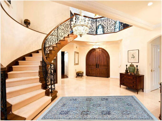 ペルシャ絨毯 カーペット ウール&シルク 高密度 手織り高級 花柄 ペルシャ絨毯の本場 イラン ナイン産 中型サイズ210cm×127cm【本物保証】