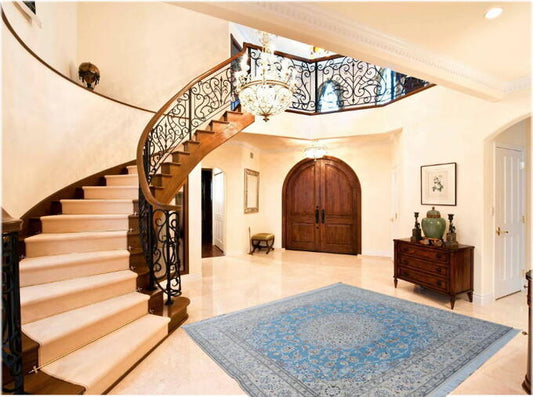 手織りペルシャ絨毯 カーペット ウール&シルク 高密度 手織り高品質 ペルシャ絨毯の本場 イラン ナイン産 正方形大型サイズ252cm×246cm【本物保証】