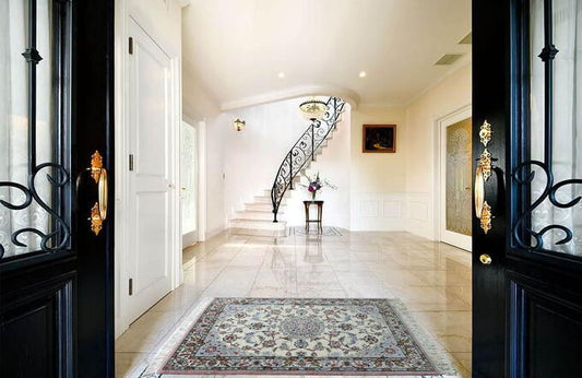 ペルシャ絨毯 カーペット 玄関マット ウール&シルク 手織り 高級6LA ペルシャ絨毯の本場 イラン ナイン産 107cm×81cm【本物保証/直輸入】