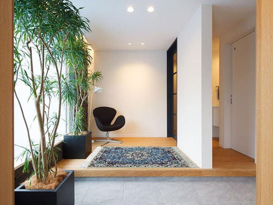 ペルシャ絨毯 カーペット 玄関マット ウール&シルク 手織り 高級6LA ペルシャ絨毯の本場 イラン ナイン産 96cm×62cm【本物保証/直輸入】