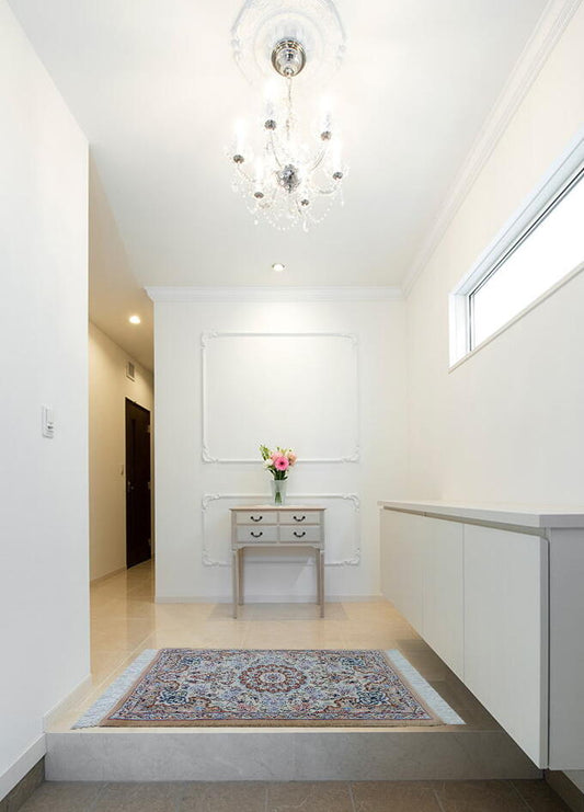 手織りペルシャ絨毯 カーペット ウール&シルク 高密度 手織り高品質 ペルシャ絨毯の本場 イラン ナイン産 玄関マットサイズ 97cm×62cm【本物保証】