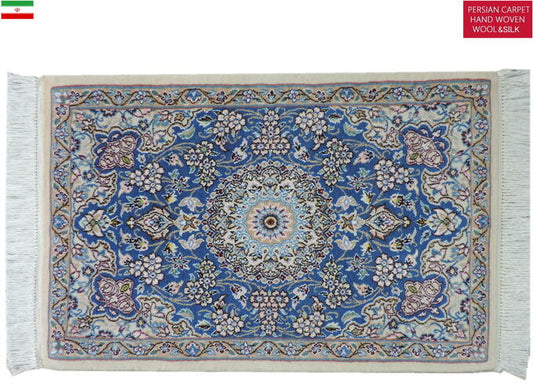 ペルシャ絨毯 カーペット 玄関マット ウール&シルク 手織り 高級 ペルシャ絨毯の本場 イラン ナイン産 92cm×61cm【本物保証/直輸入】