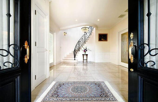 ペルシャ絨毯 カーペット 玄関マット ウール&シルク 手織り 高級 ペルシャ絨毯の本場 イラン ナイン産 120cm×80cm【本物保証/直輸入】