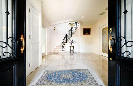 ペルシャ絨毯 カーペット 玄関マット ウール&シルク 手織り 高級 ペルシャ絨毯の本場 イラン ナイン産 123cm×81cm【本物保証/直輸入】