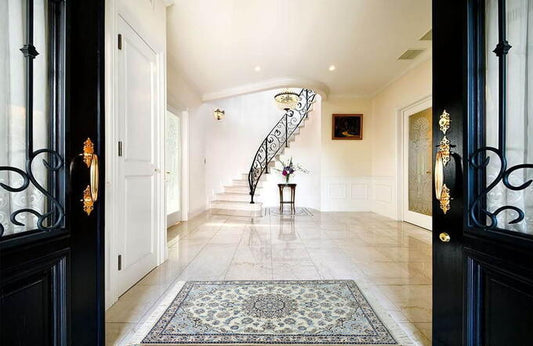 ペルシャ絨毯 カーペット 玄関マット ウール&シルク 手織り 高級 ペルシャ絨毯の本場 イラン ナイン産 121cm×81cm【本物保証/直輸入】