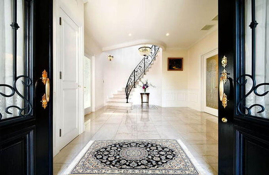 ペルシャ絨毯 カーペット 玄関マット ウール&シルク 手織り 高級 ペルシャ絨毯の本場 イラン ナイン産 122cm×81cm【本物保証/直輸入】