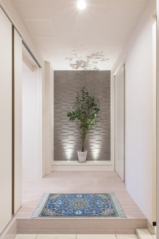 ペルシャ絨毯 カーペット 玄関マット ウール&シルク 手織り 高級 ペルシャ絨毯の本場 イラン ナイン産 59cm×39cm【本物保証/直輸入】