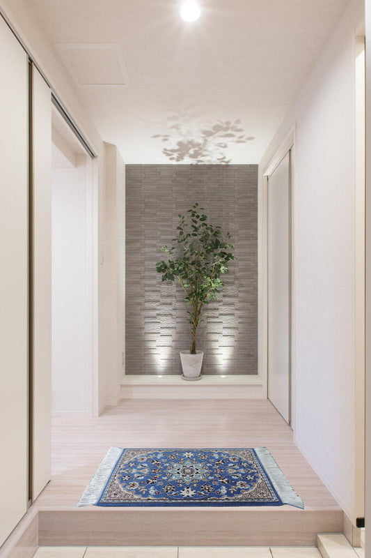 ペルシャ絨毯 カーペット 玄関マット ウール&シルク 手織り 高級 ペルシャ絨毯の本場 イラン ナイン産 60cm×40cm【本物保証/直輸入】