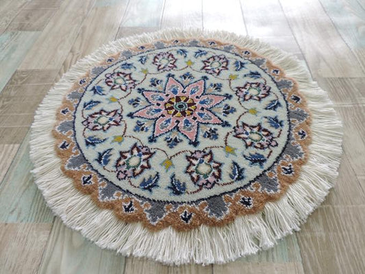 ペルシャ絨毯 カーペット ウール 手織り高級 ペルシャ絨毯の本場 イラン ナイン産 玄関マットサイズ円型 直径50cm【本物保証】