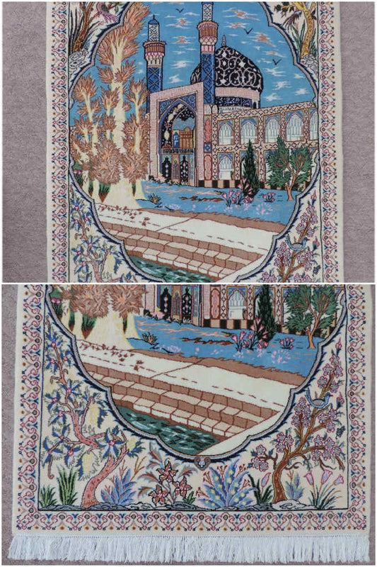 ペルシャ絨毯 カーペット ウール&シルク 手織り 高級 ペルシャ絨毯の本場 イラン ナイン産 玄関マット サイズ 114cm×75cm【本物保証】