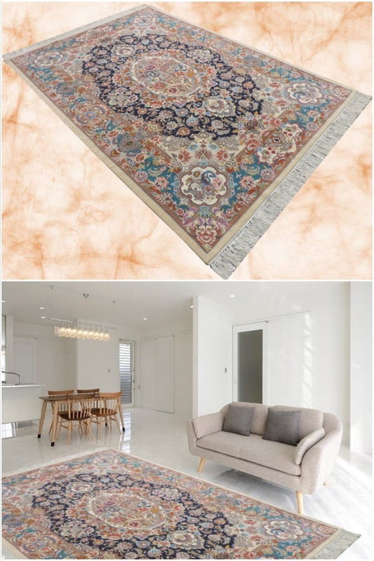 ペルシャ絨毯 カーペット ラグ ウール&シルク 手織り 高級 ペルシャ絨毯の本場 イラン イスファハン産 中型サイズ 188cm×128cm 【本物保証/直輸入】