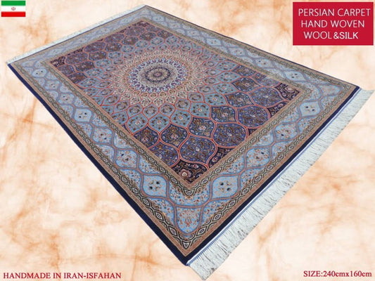 ペルシャ絨毯 カーペット ラグ ウール&シルク 手織り 高級 ペルシャ絨毯の本場 イラン イスファハン産中型サイズ 160cm×240cm 【本物保証/直輸入】