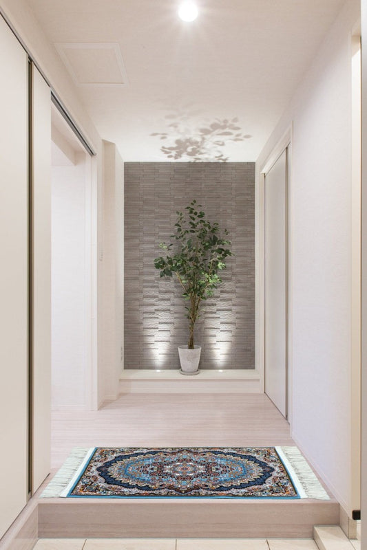 ペルシャ絨毯 カーペット ラグ 玄関マット 100万ノット 高密度 ソフトタッチ ウィルトン織り 機械織り ペルシャ絨毯の本場 イラン産 80cm×50cm 【本物保証/直輸入/高品質/高級/激安】