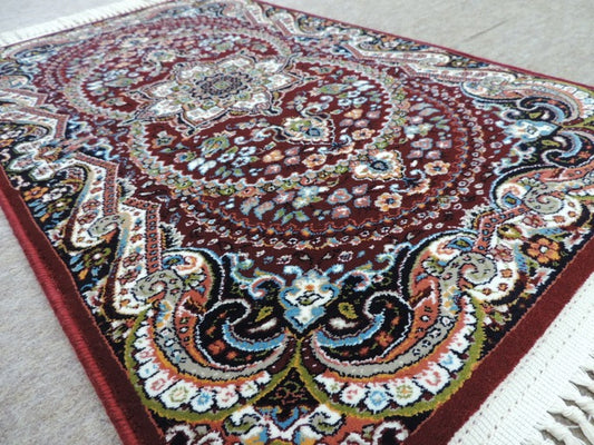 ペルシャ絨毯 カーペット ラグ 玄関マット 100万ノット 高密度 ソフトタッチ ウィルトン織り 機械織り ペルシャ絨毯の本場 イラン産 80cm×50cm 【本物保証/直輸入/高品質/高級/激安】