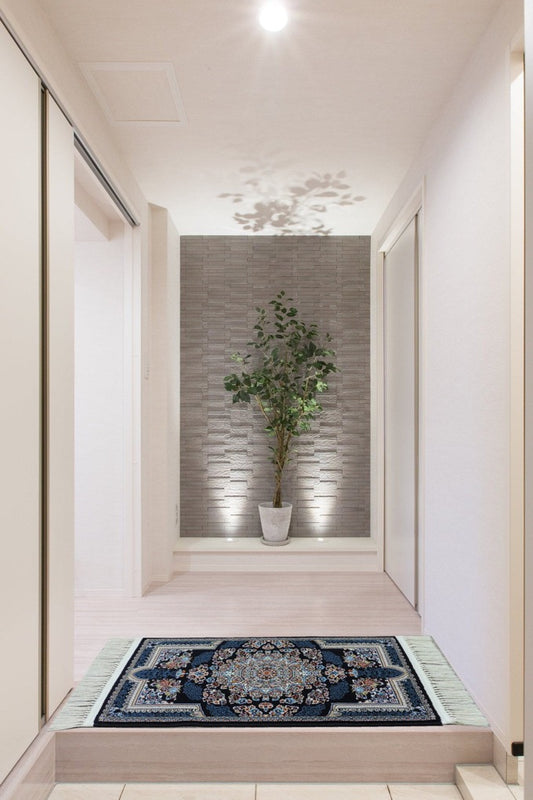 ペルシャ絨毯 カーペット ラグ 玄関マット 100万ノット 高密度 ソフトタッチ ウィルトン織り 機械織り ペルシャ絨毯の本場 イラン産 80cm×50cm 【本物保証/直輸入/高品質/高級/激安】