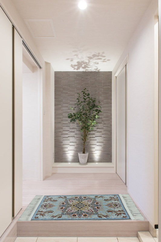 ペルシャ絨毯 カーペット ラグ 玄関マット 100万ノット 高密度 ソフトタッチ ウィルトン織り 機械織り ペルシャ絨毯の本場 イラン産 80cm×50cm 【本物保証/直輸入/高品質/高級/激安】