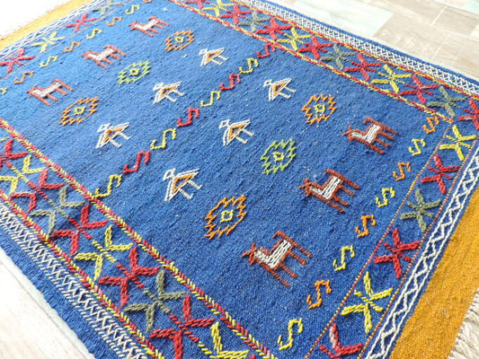 キリム 手織り ペルシャキリム ウール製 イラン 刺繍入りキリム グーチャン産 ラグ 敷物 玄関マットサイズ 100cmx68cm 【本物保証/直輸入】