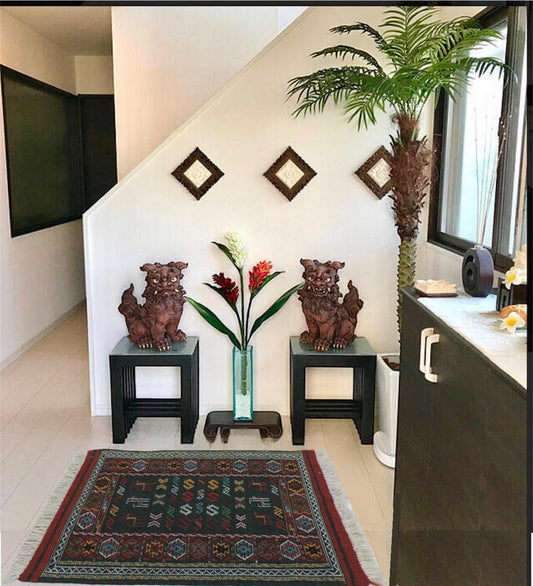 キリム 手織り ペルシャキリム ウール製 イラン 刺繍入りキリム グーチャン産 ラグ 敷物 玄関マットサイズ 104cmx66cm 【本物保証/直輸入】