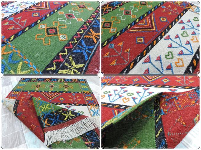 キリム 手織り ペルシャキリム ウール製 イラン 刺繍入りキリム グーチャン産 ラグ 敷物 玄関マットサイズ 105cmx68cm 【本物保証/直輸入】