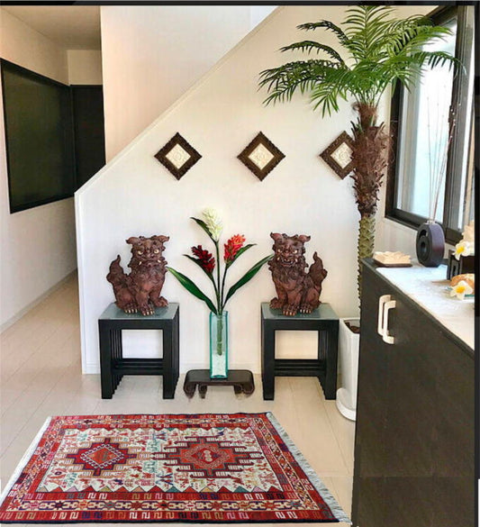 スマックキリム 手織り ペルシャキリム 高品質ウール イランシルジャン 産 敷物 玄関マットサイズ 110cmx75cm【本物保証/直輸入】