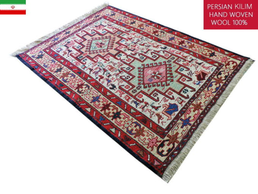 スマックキリム 手織り ペルシャキリム 高品質ウール イランシルジャン 産 敷物 玄関マットサイズ 104cmx72cm【本物保証/直輸入】