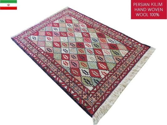 スマックキリム 手織り ペルシャキリム 高品質ウール イランシルジャン 産 敷物 玄関マットサイズ 103cmx72cm【本物保証/直輸入】