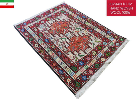 スマックキリム 手織り ペルシャキリム 高品質ウール イランシルジャン 産 敷物 玄関マットサイズ 99cmx73cm【本物保証/直輸入】