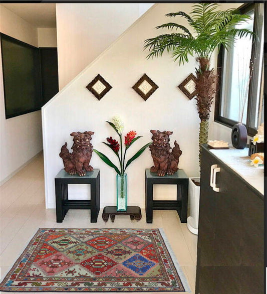 スマックキリム 手織り ペルシャキリム 高品質ウール イランシルジャン 産 敷物 玄関マットサイズ 102cmx75cm【本物保証/直輸入】