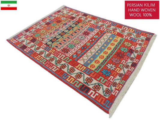 スマックキリム 手織り ペルシャキリム 高品質ウール イランシルジャン 産 敷物 玄関マットサイズ 100cmx72cm【本物保証/直輸入】