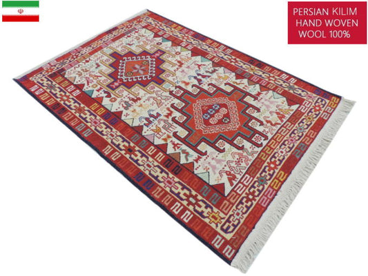 スマックキリム 手織り ペルシャキリム 高品質ウール イランシルジャン 産 敷物 玄関マットサイズ 110cmx78cm【本物保証/直輸入】