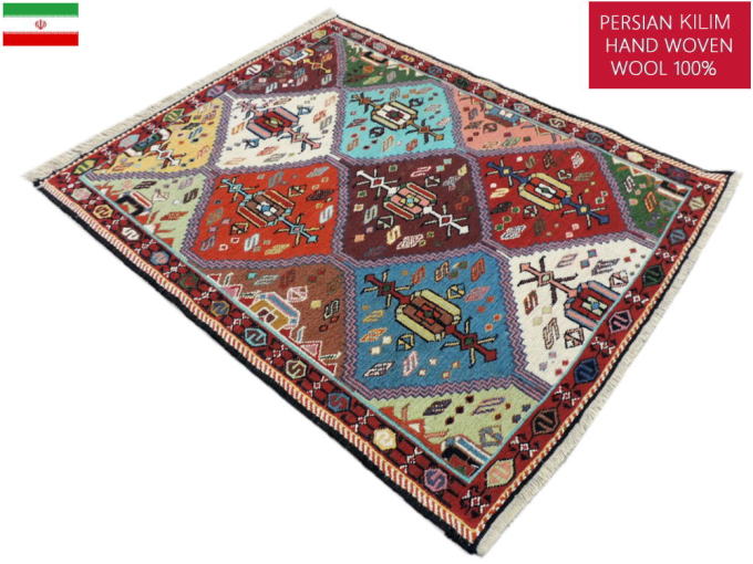スマックキリム 手織り ペルシャキリム 高品質ウール イランシルジャン 産 敷物 玄関マットサイズ 95cmx75cm【本物保証/直輸入】