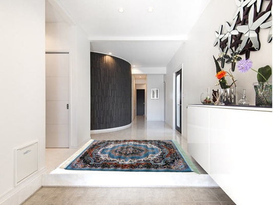 ペルシャ絨毯 カーペット ラグ 63万ノット 高密度 ソフトタッチ ウィルトン織り 機械織り ペルシャ絨毯の本場 イラン産 玄関マット 150cm×100cm 【本物保証/直輸入/高品質/高級/激安】