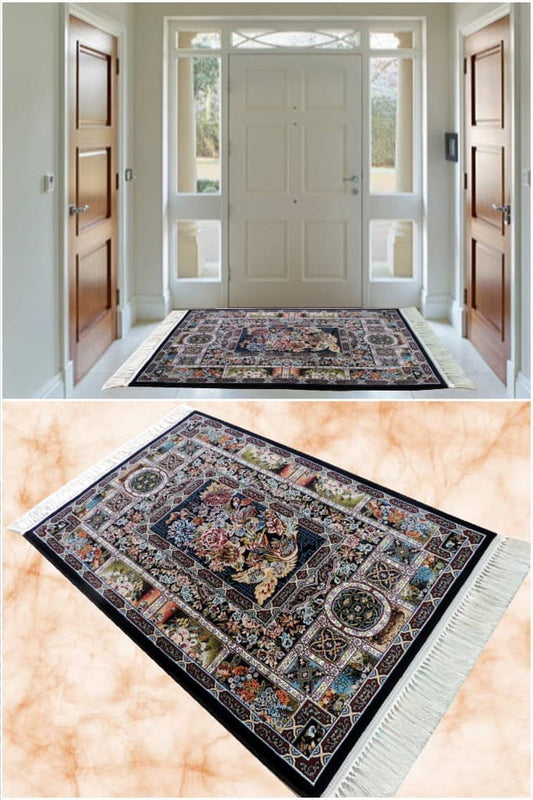 ペルシャ絨毯 カーペット ラグ 63万ノット 高密度 ソフトタッチ ウィルトン織り 機械織り ペルシャ絨毯の本場 イラン産 玄関マット 120cm×80cm 【本物保証/直輸入/高品質/高級/激安】