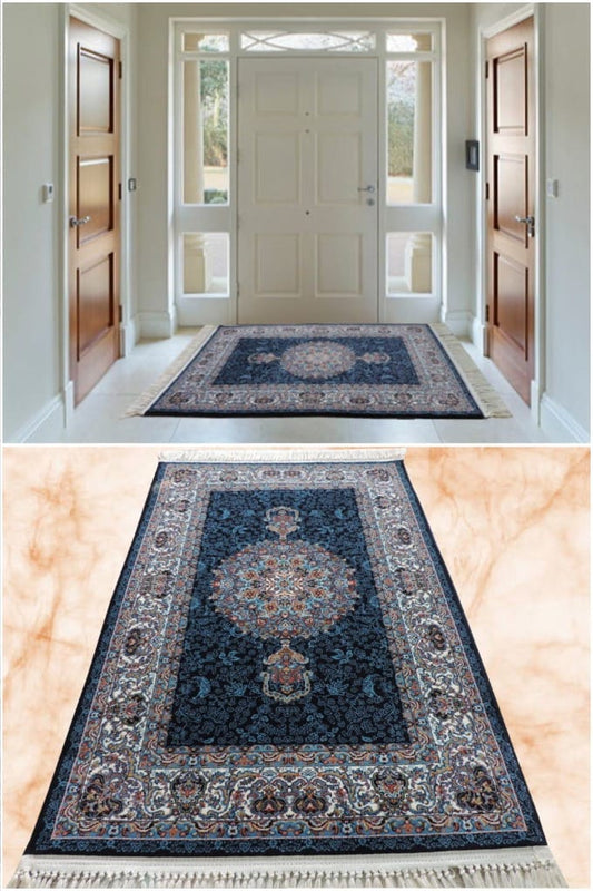 ペルシャ絨毯 カーペット ラグ 63万ノット 高密度 ソフトタッチ ウィルトン織り 機械織り ペルシャ絨毯の本場 イラン産 玄関マット 120cm×80cm 【本物保証/直輸入/高品質/高級/激安】