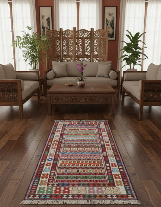 スマックキリム 手織り ペルシャキリム 高品質ウール イランシルジャン 産 敷物 廊下敷サイズ194cmｘ78cm【本物保証/直輸入】 (コピー)