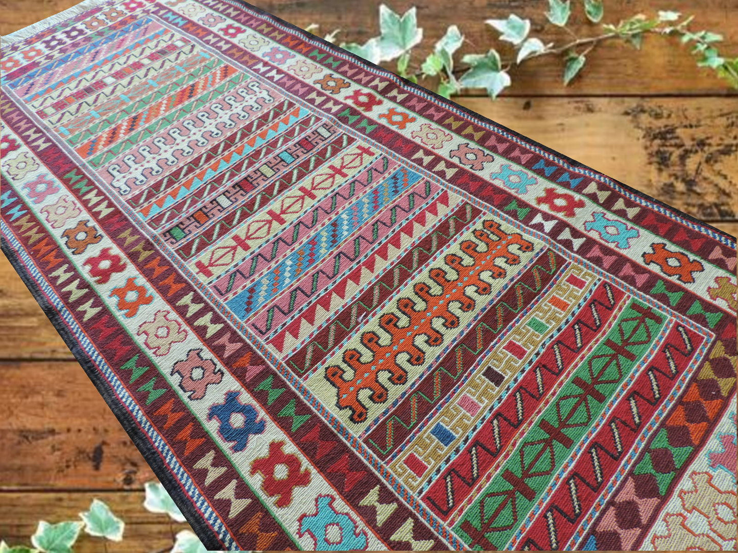 スマックキリム 手織り ペルシャキリム 高品質ウール イランシルジャン 産 敷物 廊下敷サイズ194cmｘ78cm【本物保証/直輸入】