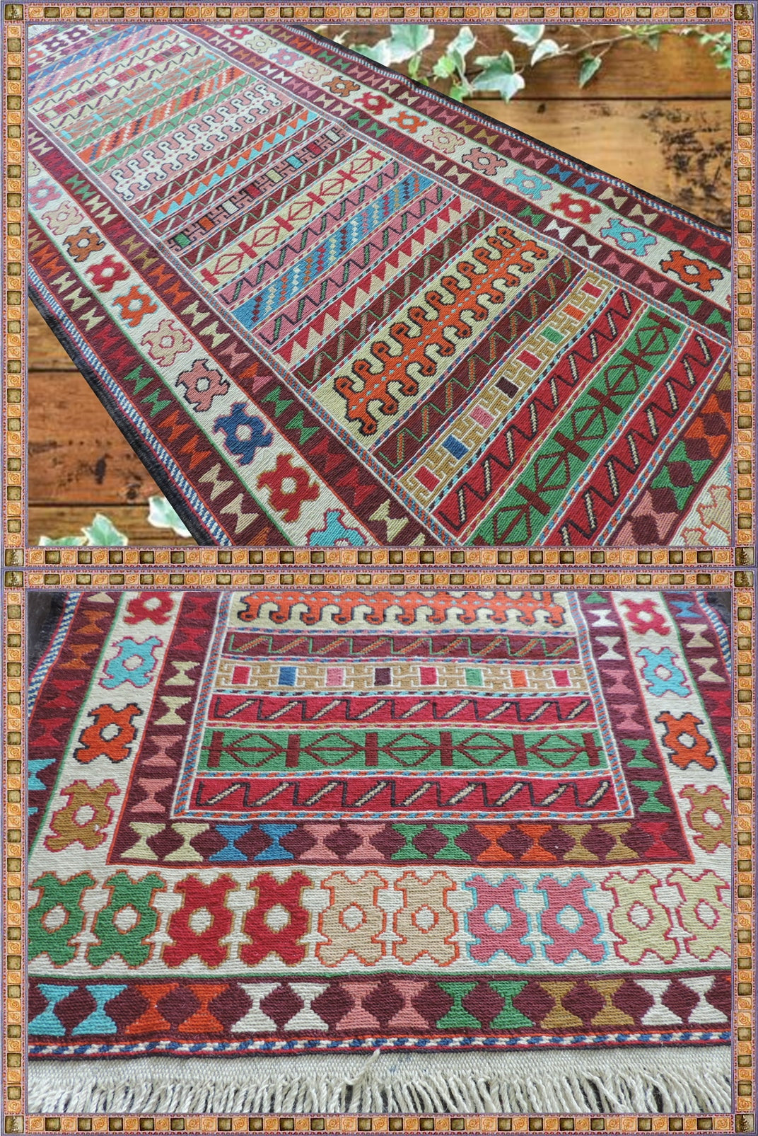 スマックキリム 手織り ペルシャキリム 高品質ウール イランシルジャン 産 敷物 廊下敷サイズ194cmｘ78cm【本物保証/直輸入】