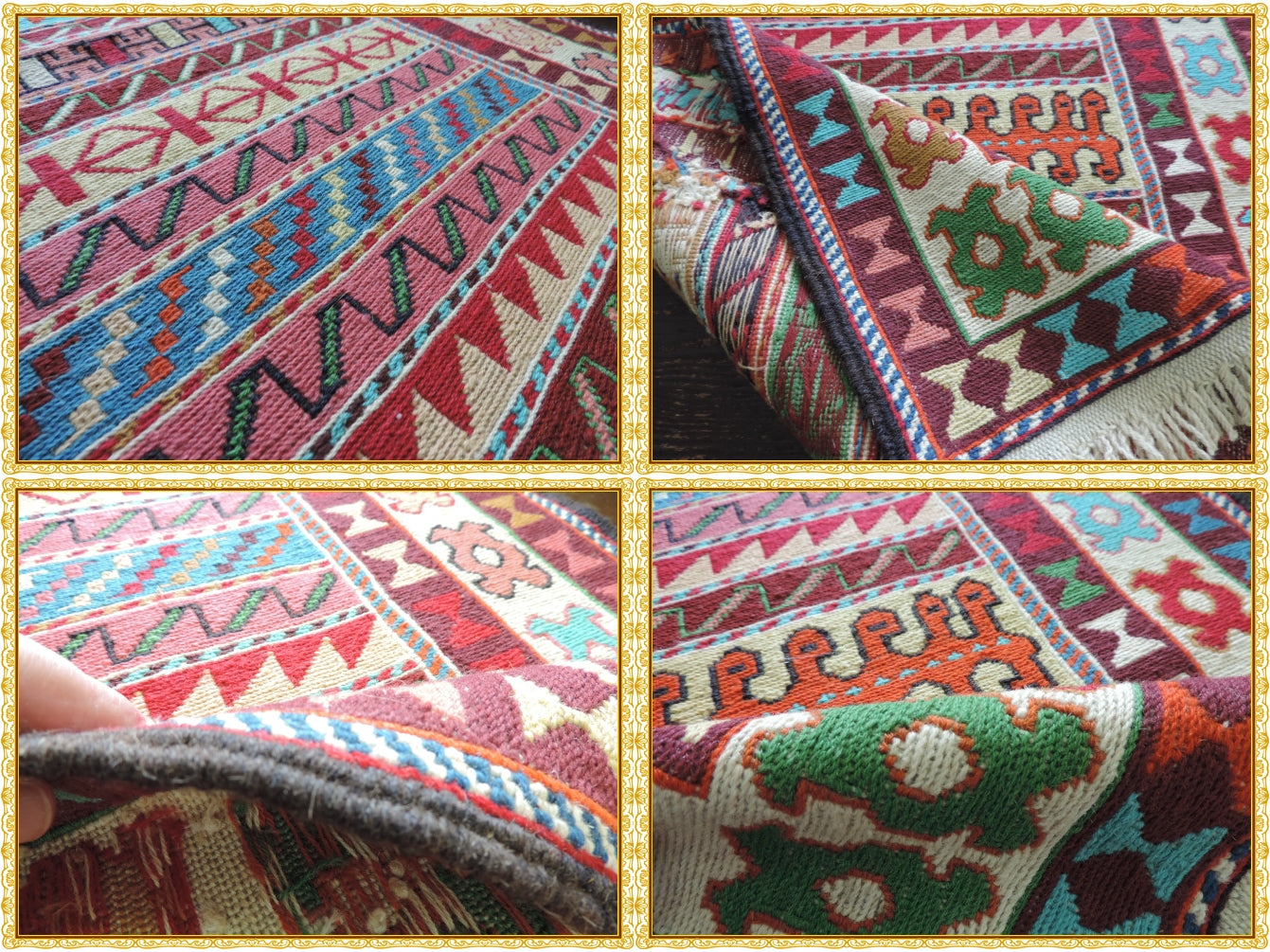 スマックキリム 手織り ペルシャキリム 高品質ウール イランシルジャン 産 敷物 廊下敷サイズ194cmｘ78cm【本物保証/直輸入】