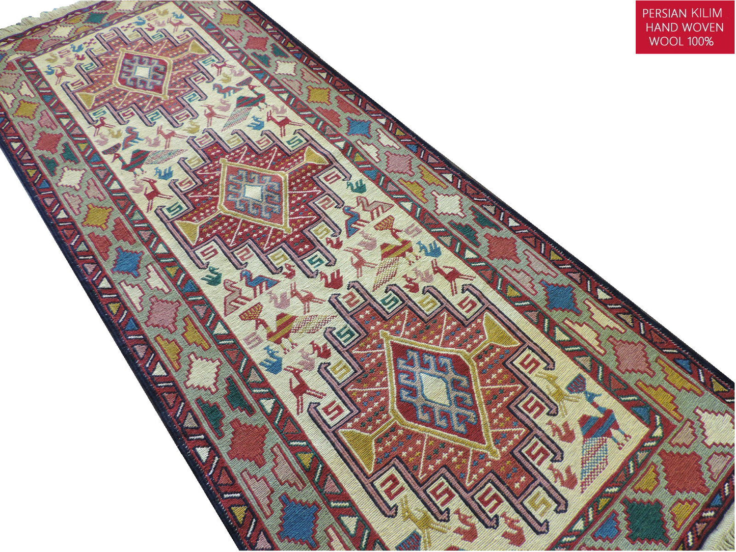 スマックキリム 手織り ペルシャキリム 高品質ウール イランシルジャン 産 敷物 廊下敷サイズ200cmｘ76cm【本物保証/直輸入】