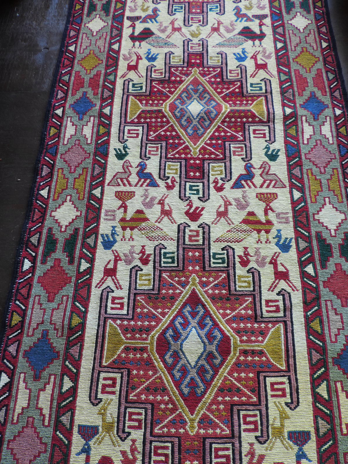 スマックキリム 手織り ペルシャキリム 高品質ウール イランシルジャン 産 敷物 廊下敷サイズ200cmｘ76cm【本物保証/直輸入】