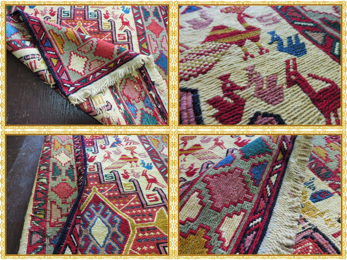 スマックキリム 手織り ペルシャキリム 高品質ウール イランシルジャン 産 敷物 廊下敷サイズ200cmｘ76cm【本物保証/直輸入】