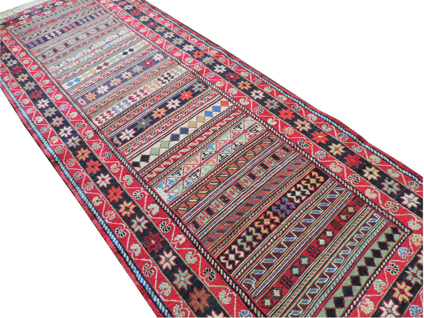 スマックキリム 手織り ペルシャキリム 高品質ウール イランシルジャン 産 敷物 廊下敷サイズ202cmｘ73cm【本物保証/直輸入】